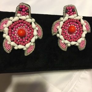 Pink and white turtle earrings